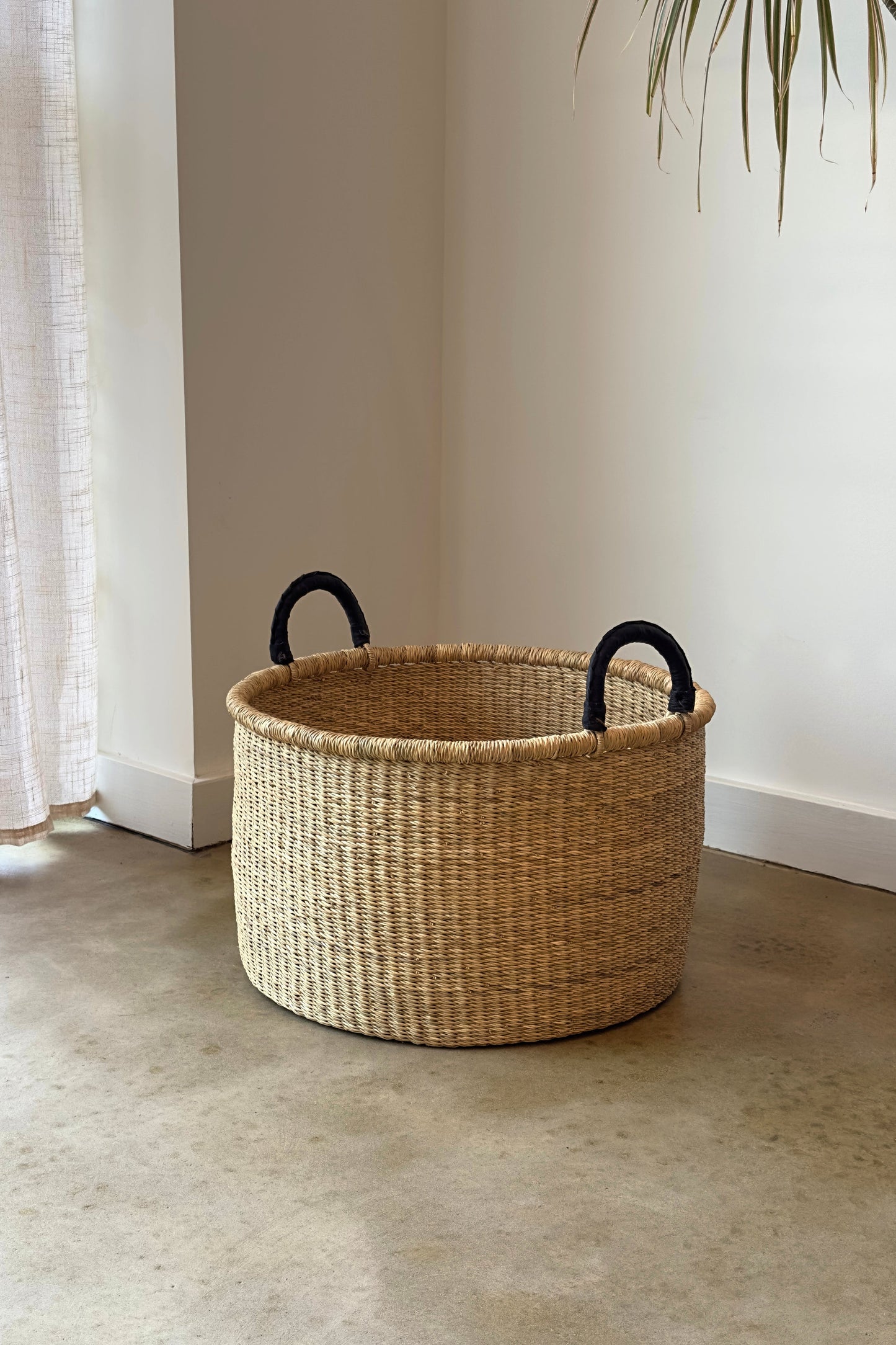 Woven Laundry Basket Elephant Grass Low Wide Set of 3