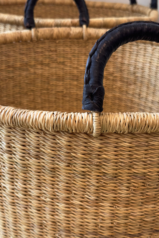 Woven Laundry Basket Elephant Grass Low Wide Set of 3