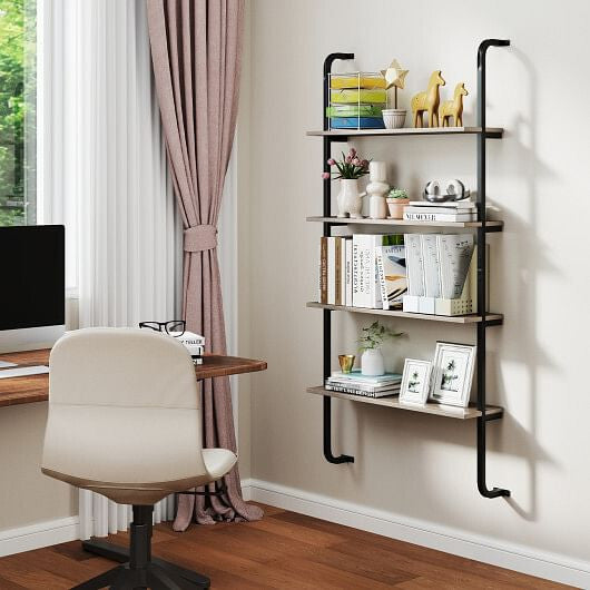 Industrial Pipe Shelving 4-Tier - Wall-Mounted Metal Frame Shelf