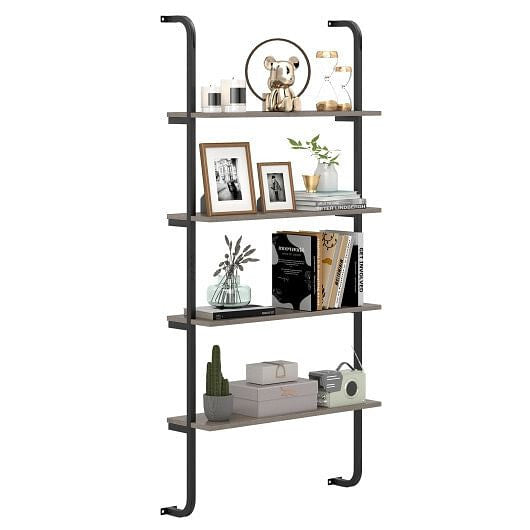 Industrial Pipe Shelving 4-Tier - Wall-Mounted Metal Frame Shelf