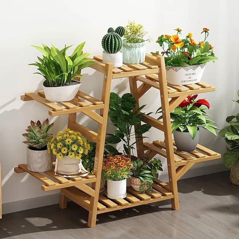 Indoor Outdoor Bamboo Wood 6-Shelf Flower Pot Plant Stand-1