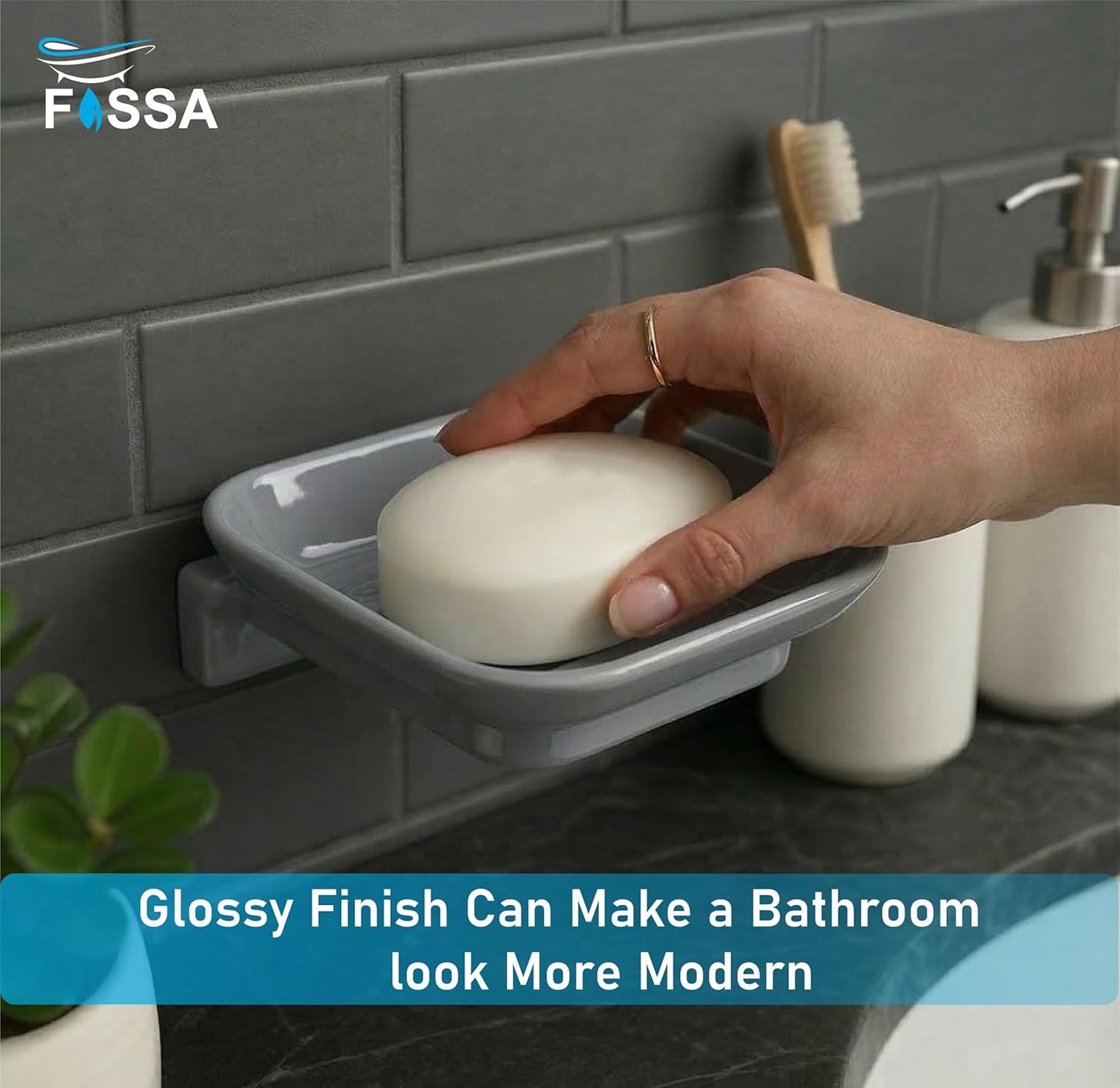 Ceramic Grey Unbreakable Soap Dish  Square Glossy Finish (RG-111)-4