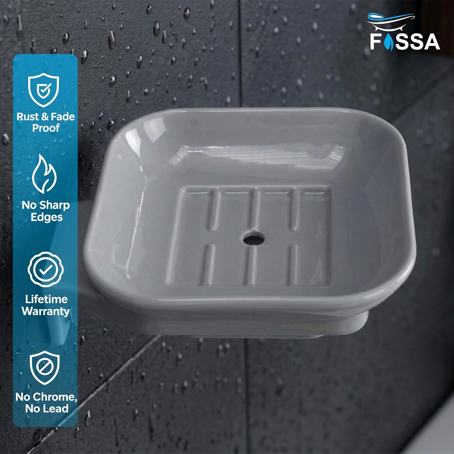 Ceramic Grey Unbreakable Soap Dish  Square Glossy Finish (RG-111)-3