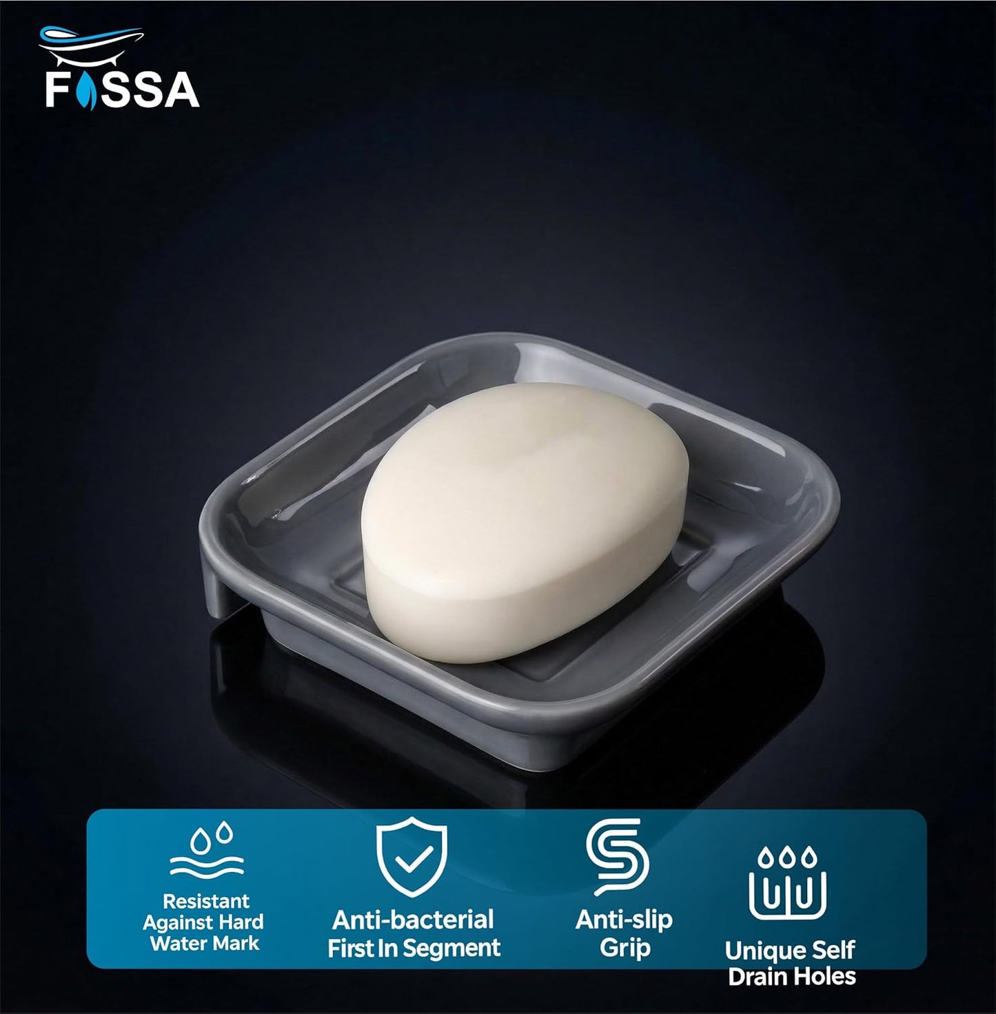 Ceramic Grey Unbreakable Soap Dish  Square Glossy Finish (RG-111)-2