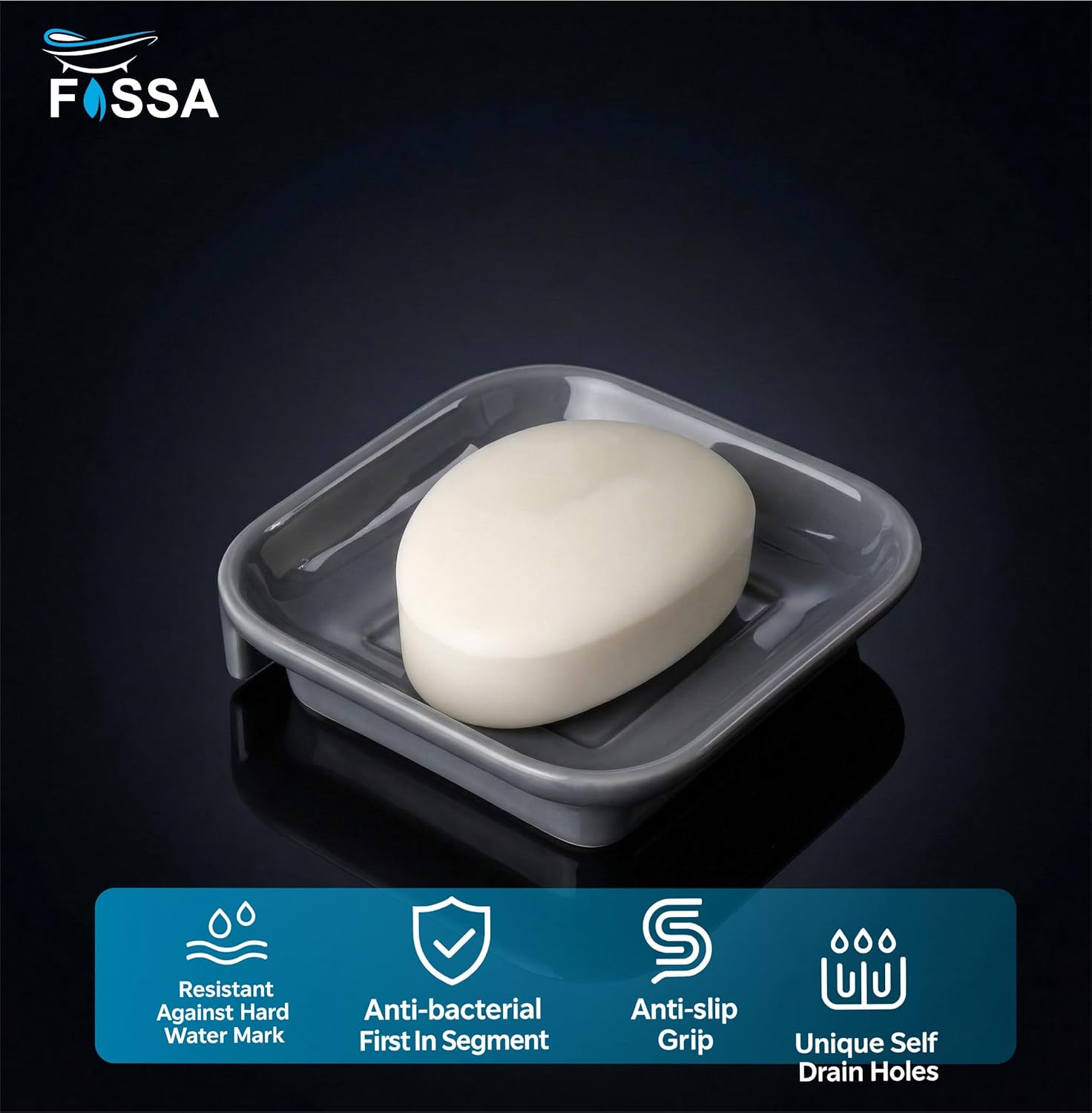 Ceramic Grey Unbreakable Soap Dish  Square Glossy Finish (RG-111)-2