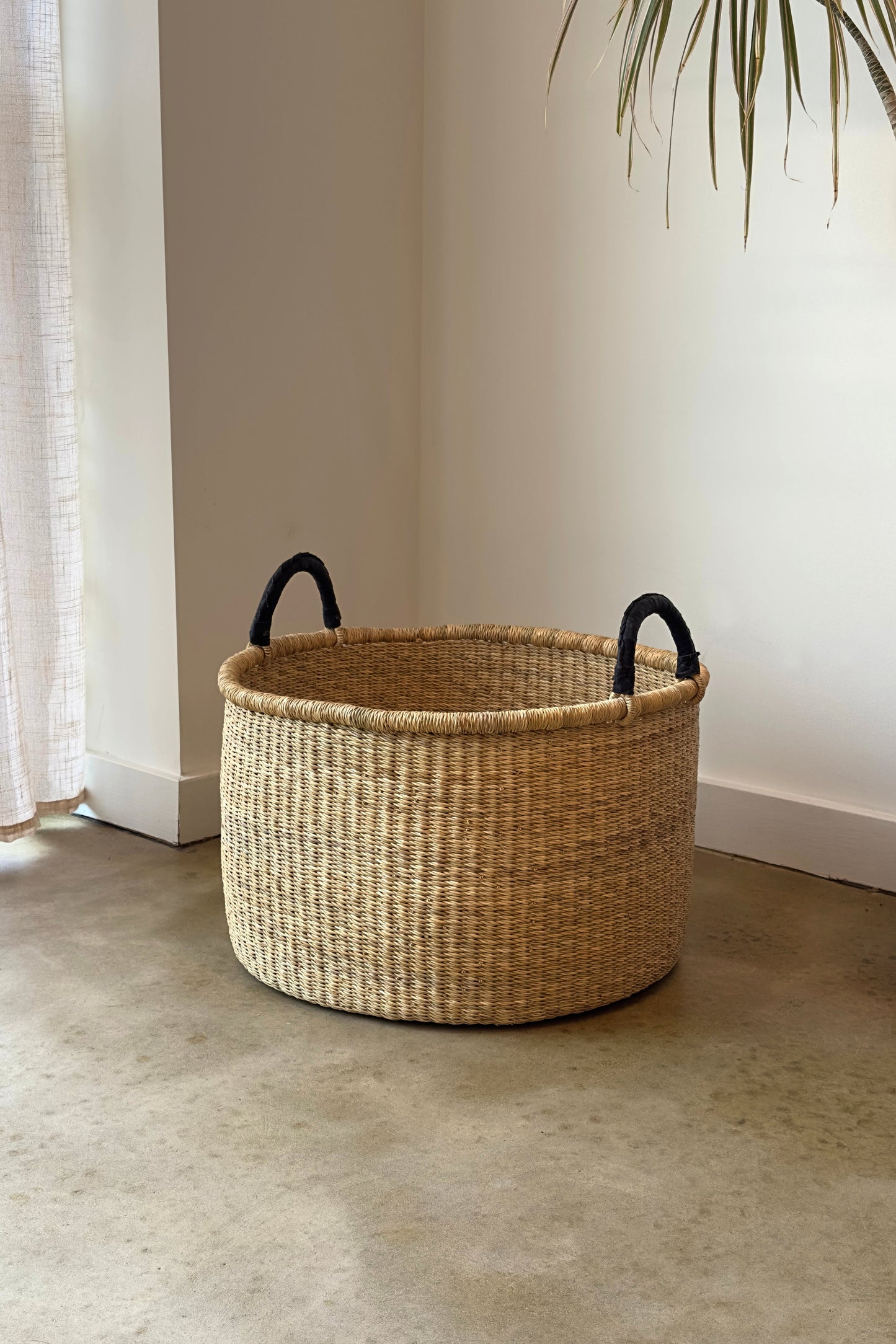 Woven Laundry Basket Elephant Grass Low Wide Set of 3