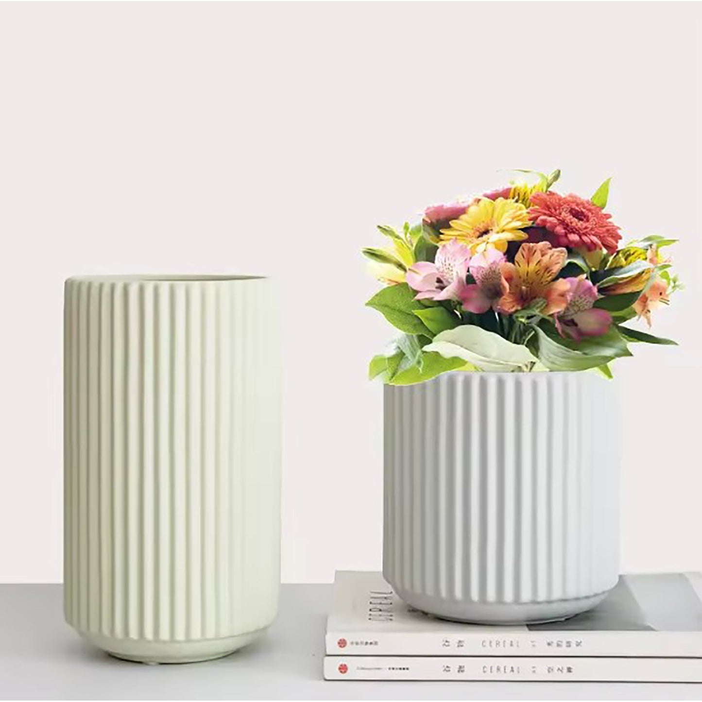 Ribbed Ceramic Vase-Mint-XXL-2