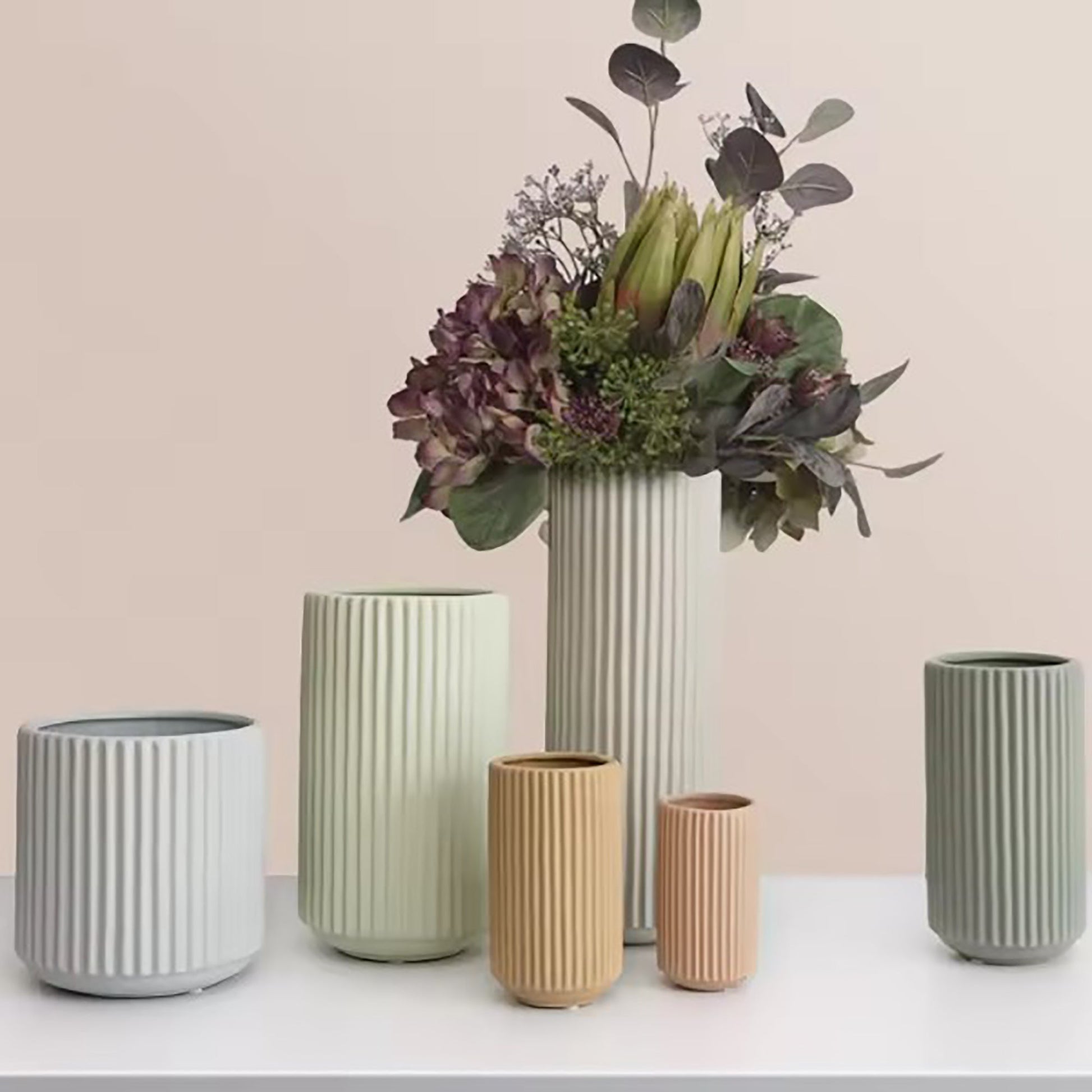 Ribbed Ceramic Vase-Mint-XXL-3