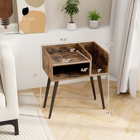 Mid Century Modern Nightstand  with Open Shelves-Brown-2