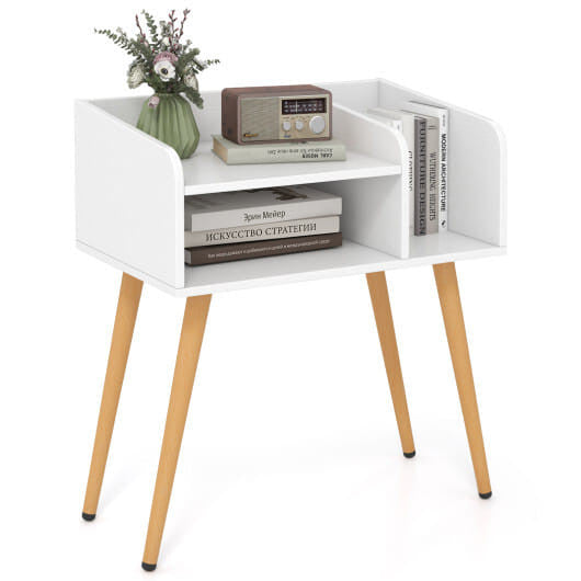 Mid Century Modern Nightstand  with Open Shelves-Brown-9
