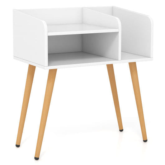 Mid Century Modern Nightstand  with Open Shelves-Brown-12