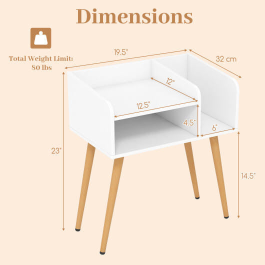 Mid Century Modern Nightstand  with Open Shelves-Brown-13