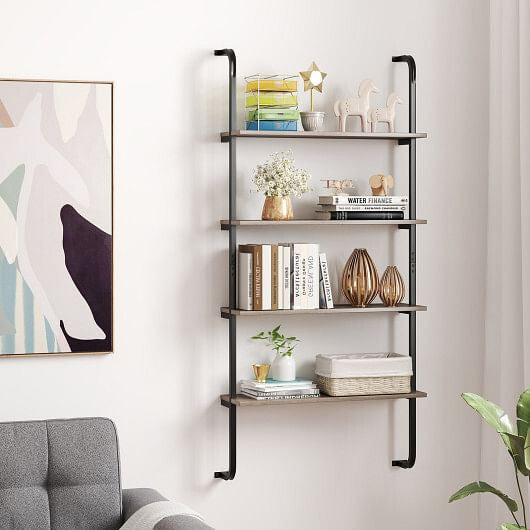 Industrial Pipe Shelving 4-Tier - Wall-Mounted Metal Frame Shelf