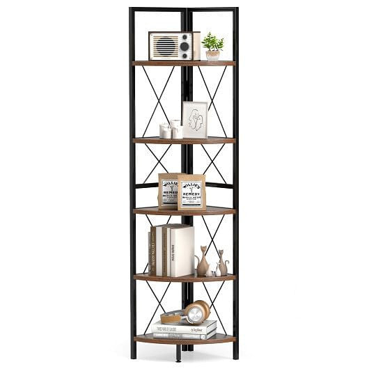 Corner Shelf 5-Tier Freestanding - 63 Inch Tall Storage Rack Oak