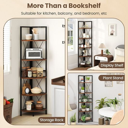 Corner Shelf 5-Tier Freestanding - 63 Inch Tall Storage Rack Oak
