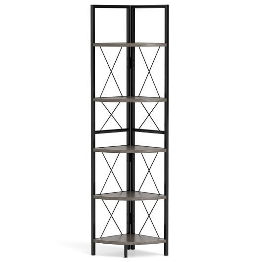 Corner Shelf 5-Tier Freestanding - 63 Inch Tall Storage Rack Oak