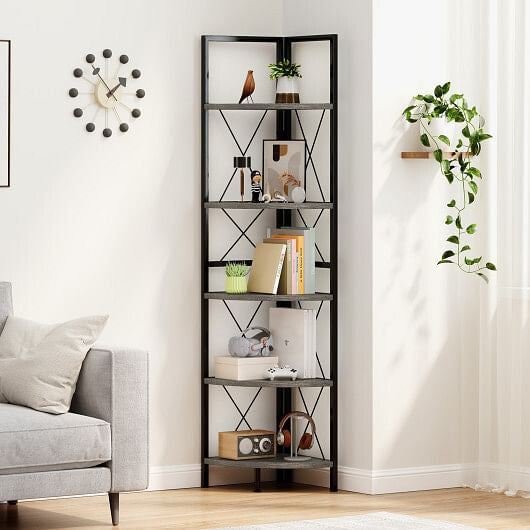 Corner Shelf 5-Tier Freestanding - 63 Inch Tall Storage Rack Oak