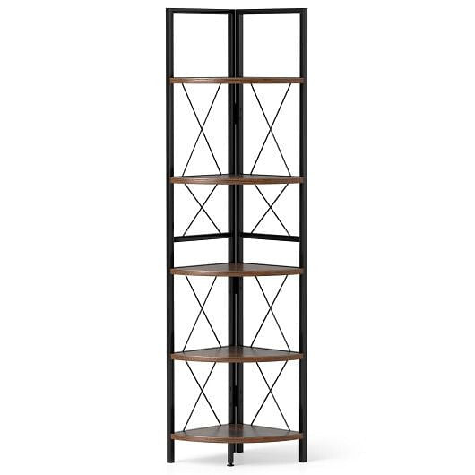 Corner Shelf 5-Tier Freestanding - 63 Inch Tall Storage Rack Oak