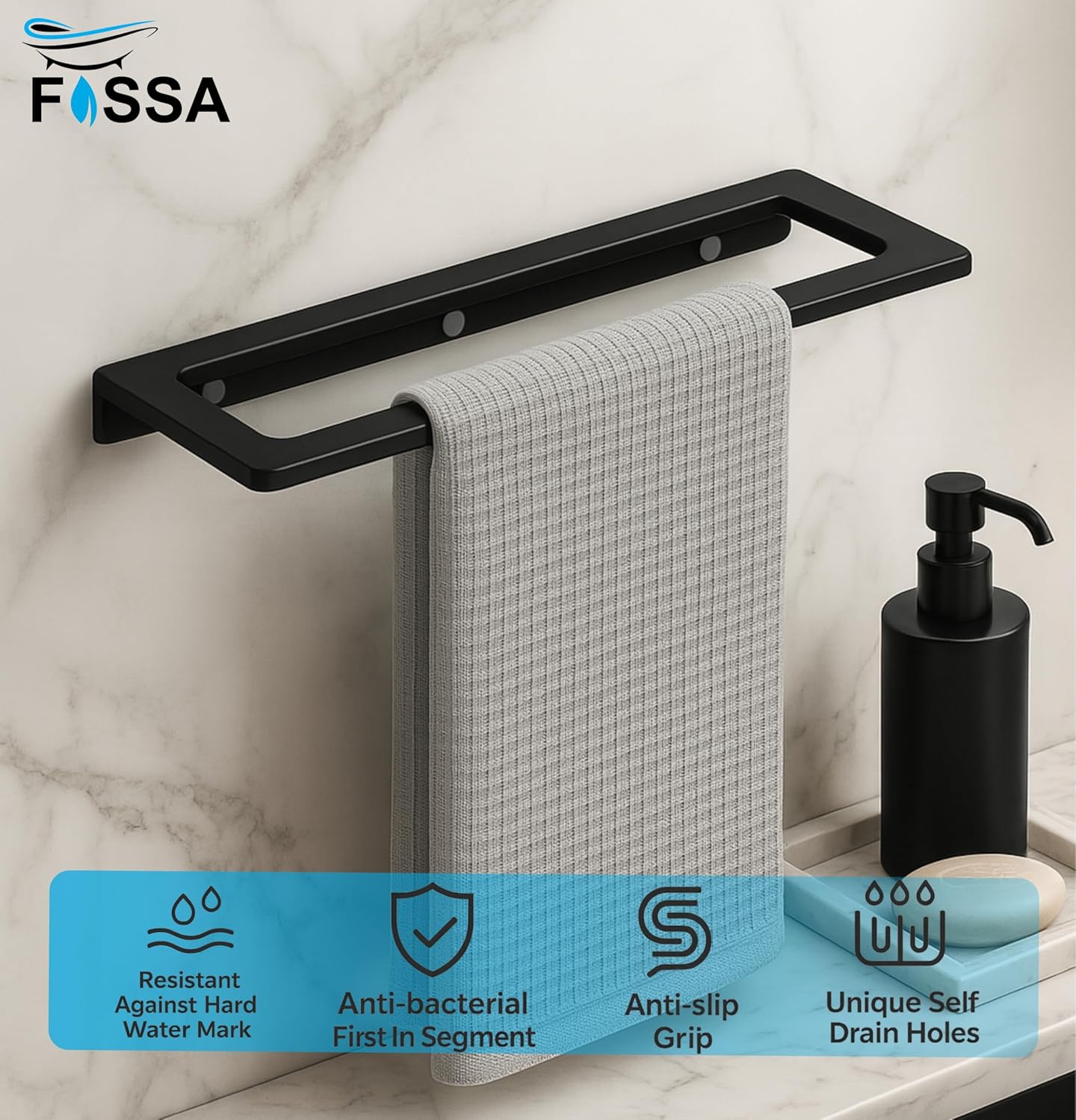 Ceramic Wall Mounted Towel Shelf Black Quartz (RB-126)-2
