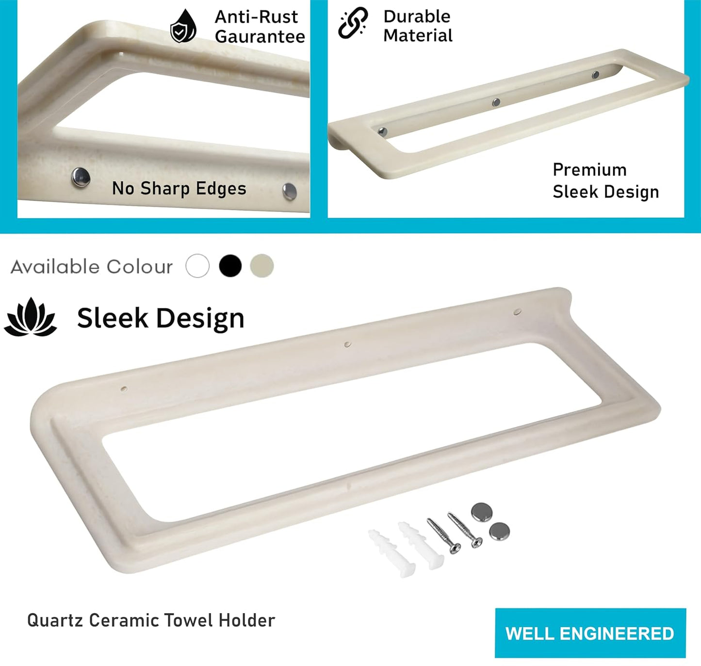 Ceramic Wall Mounted Towel Shelf Ivory Quartz (RM-126)-2