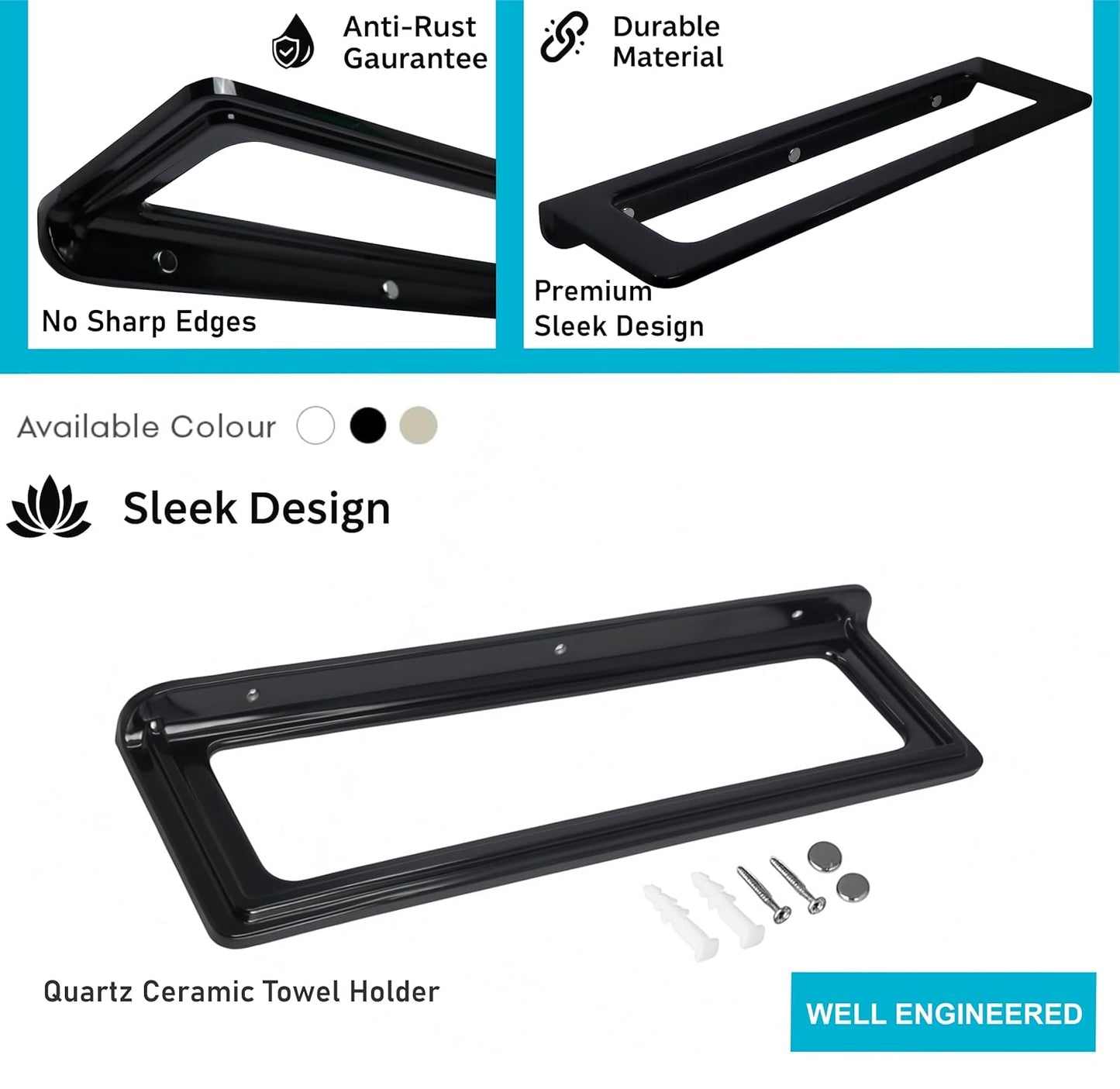 Ceramic Wall Mounted Towel Shelf Black Quartz (RB-126)-1