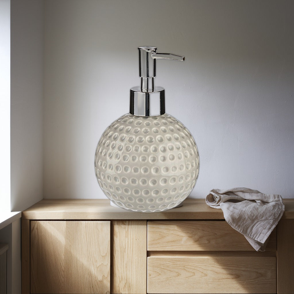 Soap Dispenser Grey Metal Ceramic 300ml - Set of 12 styled in a Scandinavian interior (AI lifestyle visual)